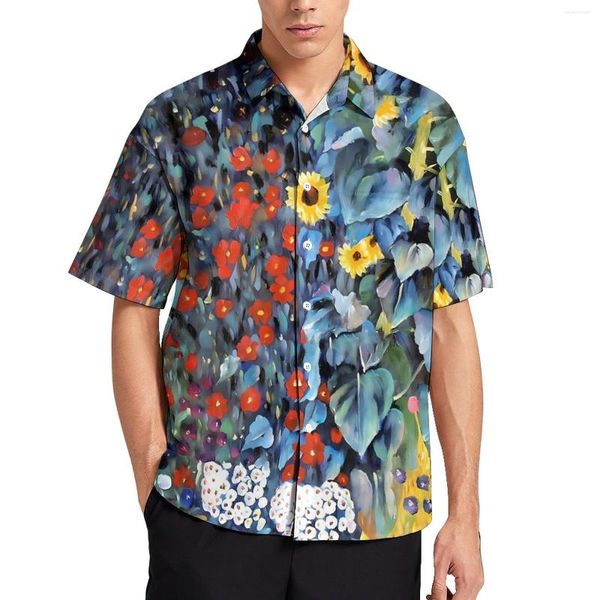 Erkekler Sıradan Gömlek Ayçiçeği Baskı Gevşek Gömlek Erkek Plaj Boyalı Çiçekler Hawaii Grafik Kısa Kol Sokak Tarzı Büyük Boy Bluz
