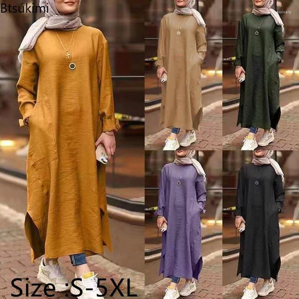 Ethnische Kleidung 2023 Damen Casual Muslim Kleid Solide Übergroße Damen Lange Abaya Dubai Vintage Top Robe