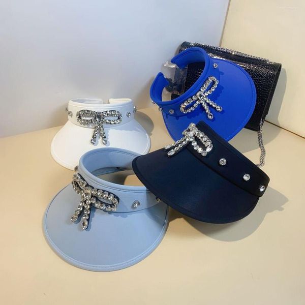 Cappelli a tesa larga Cappello da sole estivo senza testa Cappello da sole fatto a mano con fiocco in strass Paralume in seta bifacciale Protezione UV per esterni Vuoto Top femminile