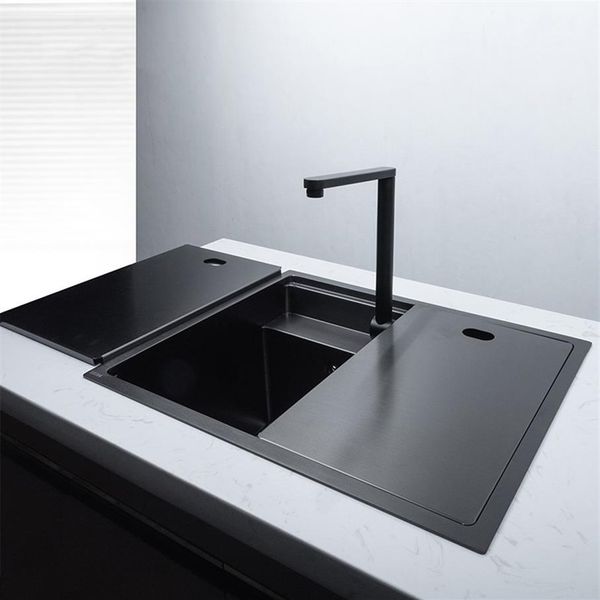 Schwarzes verstecktes Nano-Edelstahl-handgefertigtes Küchenspülbecken mit Einzel- und Doppelschüssel, großes Becken, Unterbau-Balkonbecken, Waschbecken 287R