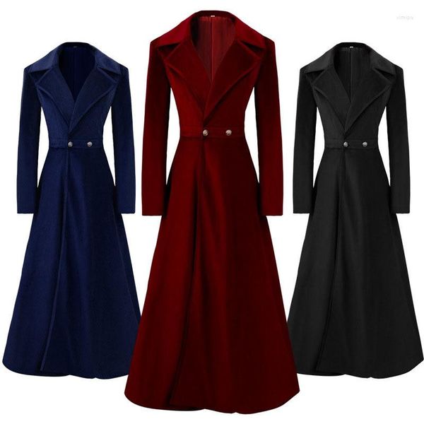 Damen-Trenchmäntel, Damen-Samtmantel, mittelalterliches tiefes V-langes Kleid, Gothic-Windjacke, Vintage-Jacke, viktorianischer Steampunk-Mantel