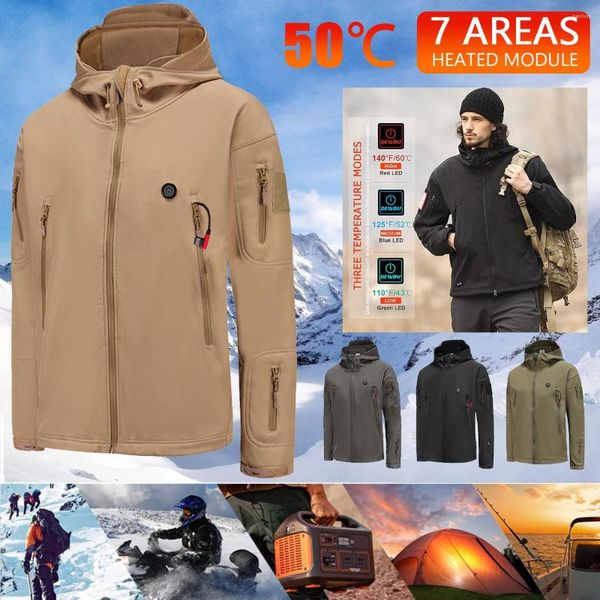 Jaquetas masculinas inverno jaqueta quente lavável USB recarregável ao ar livre tático com capuz esportes trench coat roupa de esqui