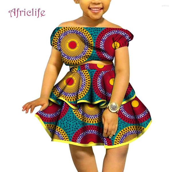 Abbigliamento etnico Abbigliamento africano per bambini Ragazze Trendy per bambini Indossa bellissime stampe Abito T-shirt e gonna a pieghe Formato personalizzato WYT714