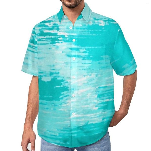 Camisas casuais masculinas Camisa com estampa de pincel brilhante Arte abstrata Praia solta Blusas havaianas estilosas Manga curta Gráfico Roupas grandes