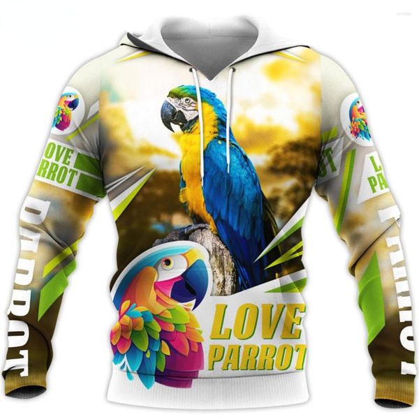 Moletom Masculino Masculino Moletom Com Capuz Animal Macaw Impressão 3D Papagaio Manga Comprida Moletom Com Capuz Unissex Streetwear Top Pullovers