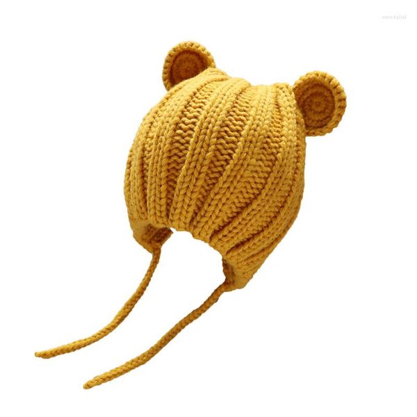 Beralar örme şapka moda bebek kız bebek güzel yün kapı kış açık sıcak şapkalar düz renk kulak koruma kapakları TG0140