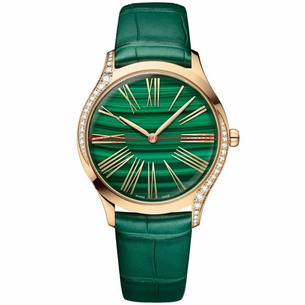 Relógio feminino de luxo, relógio verde, malaquita, 36mm, algarismos romanos, movimento de quartzo, elegante e nobre, relógio de pulso, diamante