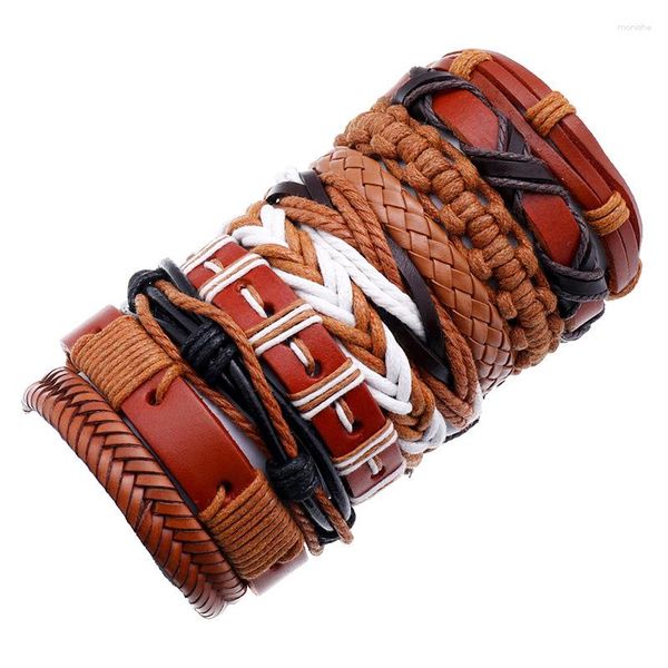 Pulseira 10 pçs/conjunto feito à mão pulseira de couro genuíno envoltório masculino pulseiras estilo punk hip hop feminino pulseiras de couro masculino joias