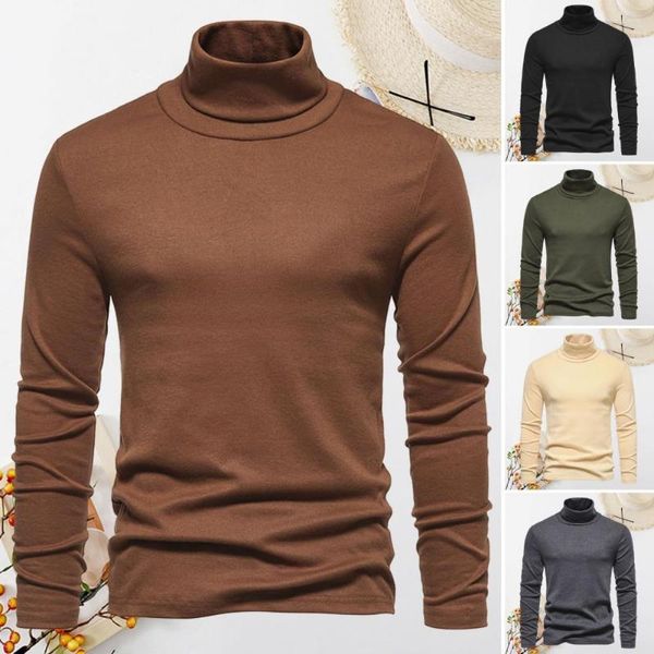 Camisolas Masculinas Grandes Camisolas Masculinas Pulôver Sólido Masculino Gola Alta Casual Malha Underlay Térmico Camisa Roupas Masculinas de Qualidade