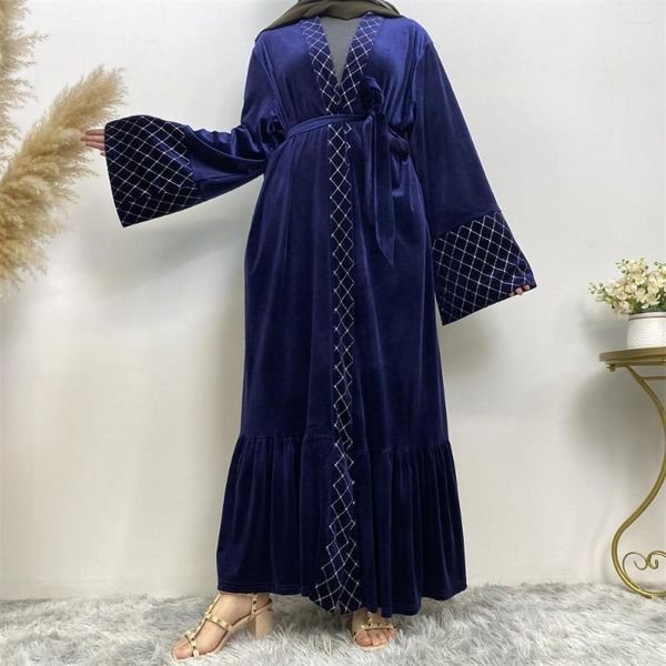 Etnik Giyim Orta Doğu Moda Sonbahar ve Kış Kimono Abaya Altın Velvet Haddelenmiş Müslüman Haltan Robe Dubai