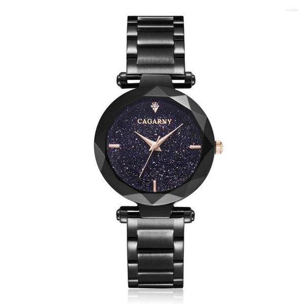 Relógios de Pulso Cagarny Black Steel Pulseira Relógio Feminino Relógios de Quartzo Feminino Céu Estrelado Diamante Feminino Relógio de Pulso Relogio Feminino