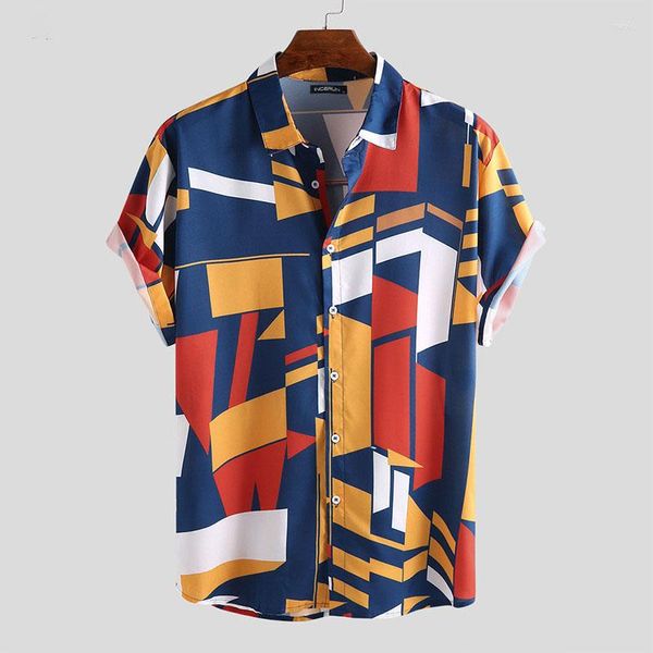 Männer Casual Hemden Sommer Hawaiian 3D Plaid Druck 2023 Top Kurzarm Einreiher Übergroßen Hip Hop Camisas