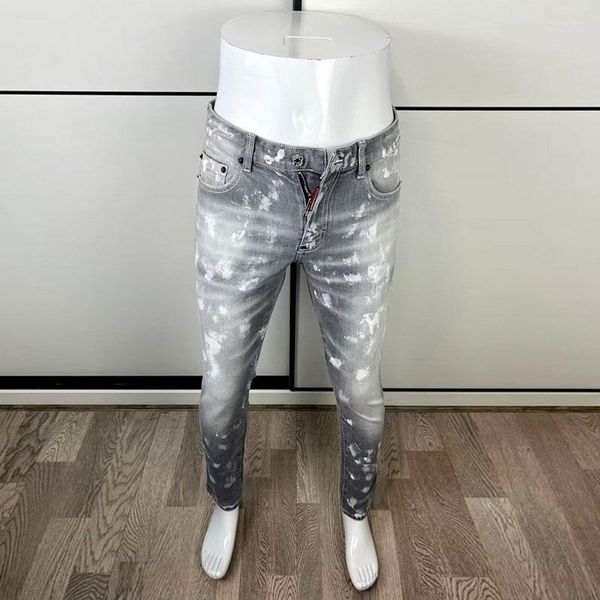 Jeans da uomo Street Fashion Uomo Pantaloni di marca Hip Hop di alta qualità retrò grigio elastico slim fit strappato dipinto Hombre