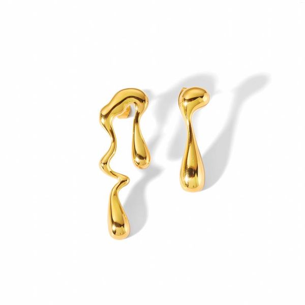 Orecchini a cerchio in acciaio inossidabile placcato oro 18 carati Orecchino a goccia irregolare Design asimmetrico con perno Gioielli di moda per le donne