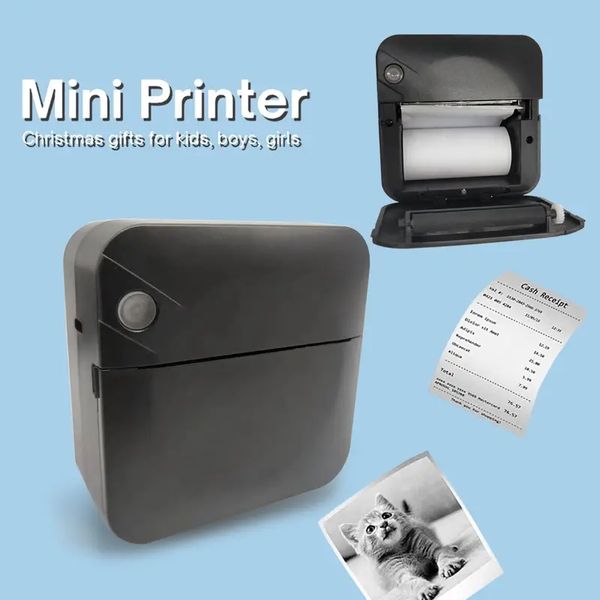 Mini-Fotodrucker, tragbar, kabellos, BT, Thermofoto für IOS-Android-Handy, tintenloser Druck, Geschenk-Studienetikett mit 1 Rolle Papier