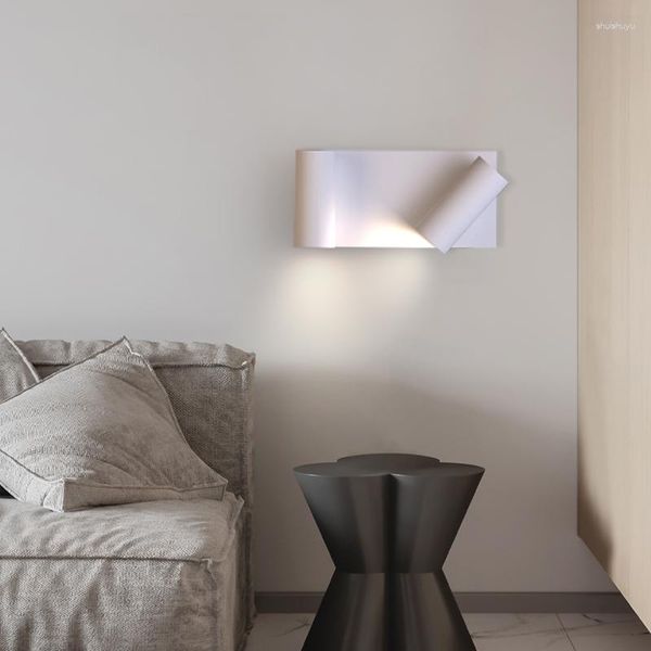 Lampada da parete moderna a LED da comodino, apparecchi di illuminazione per la lettura, telecomando, oscuramento, applique in metallo oro bianco