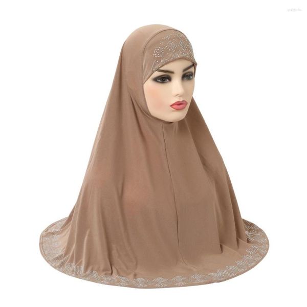 Schals H146 Erwachsene Mittelgroßer muslimischer Hijab-Schal mit Strass islamische Kopftuchhüte Armia Pull On Headwrap Ramadan Geschenk Große Motorhaube