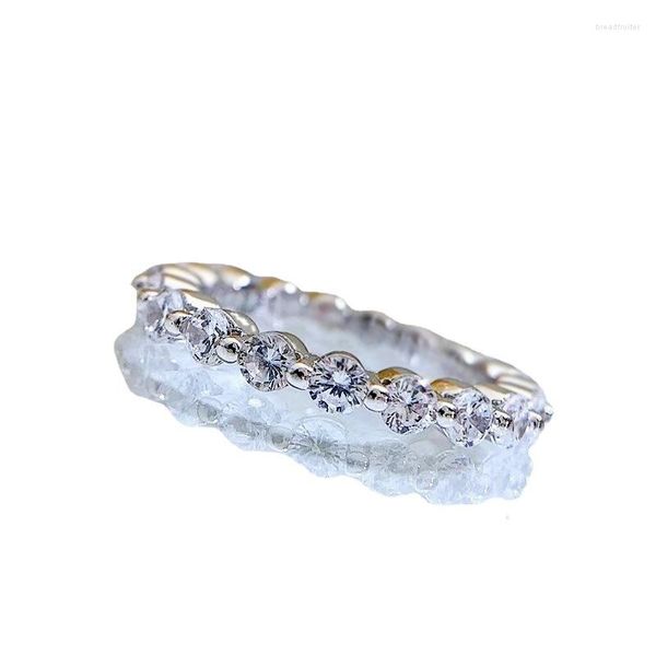 Anéis Cluster Prata Esterlina 925 Redondo Simulado Moissanite Diamante Alianças de Casamento Anel de Noivado Jóias Finas Presentes