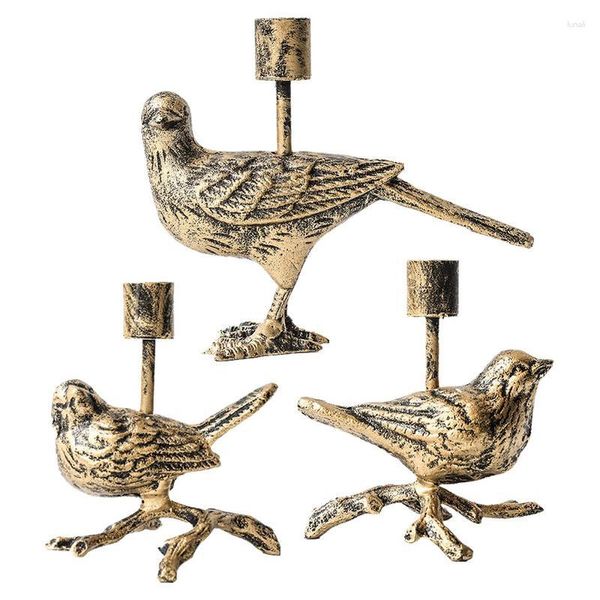 Castiçais de pássaro Castiçal de chá Titular de luz de chá retrô Coleção de ferro Artesanato Arte para decoração de centro de mesa de casamento em casa