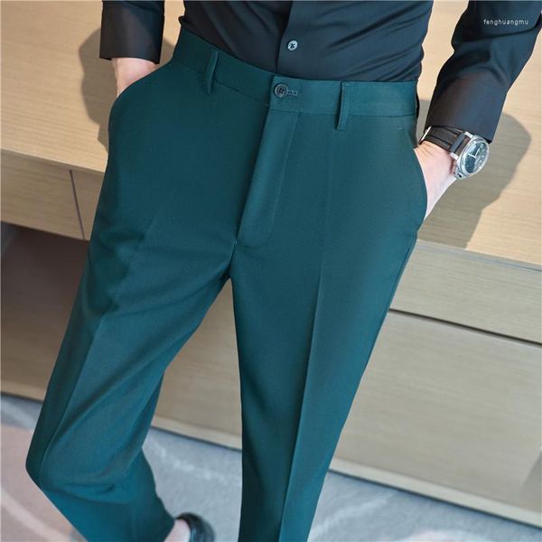 Мужские костюмы 2023 Высококачественные твиль ткань бизнес с твердыми цветными брюками мужчина эластичная талия Slim Fit Casual Office Social Blous