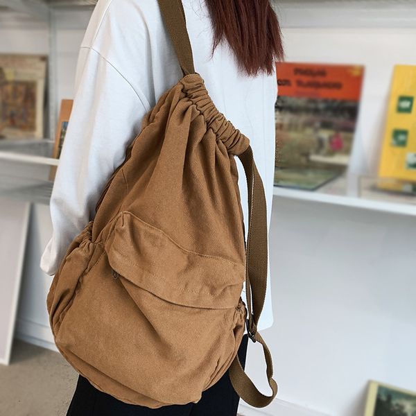 School Bags Female Canvas Cute Drawstring College Backpack Fashion Women Laptop Book Bag Trendy Ladies Cool Girl Travel 230729