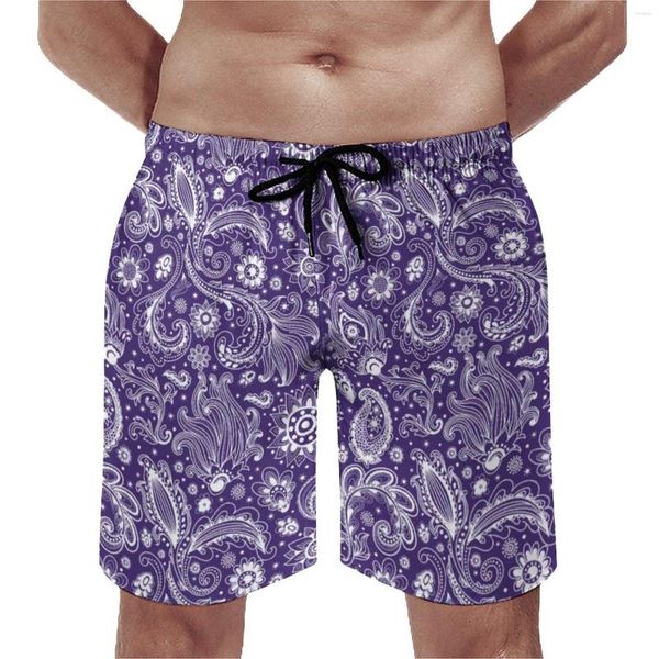 Herren-Shorts, florales Paisley-Muster, Kordelzug, Übergröße, kurz, blau, Boho-Stil, Herren-Badehose, klassisch