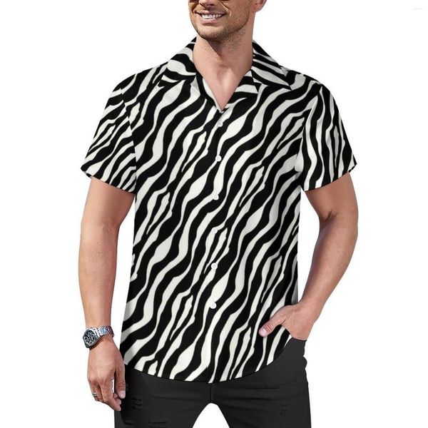 Freizeithemden für Herren, Zebrastreifen, schwarz-weiß, Strandhemd, Hawaii-Streetwear, Blusen, Herren, Grafik, Übergröße