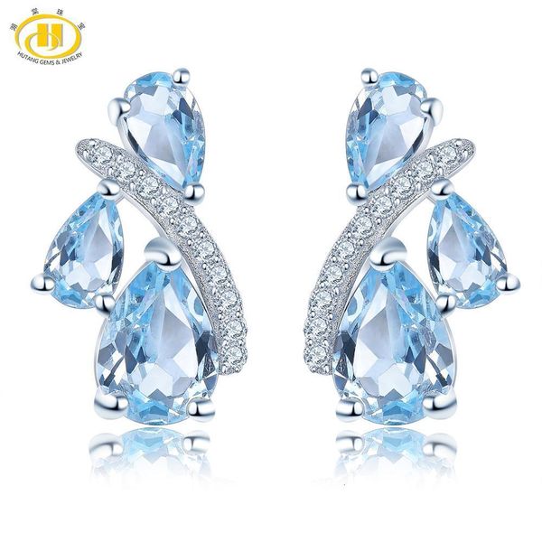 Stud Hutang Blue Topaz Orecchini da donna Solid 925 Sterling Silver Natural Gemstone Fine Elegant Classic Jewelry for Personal 230729