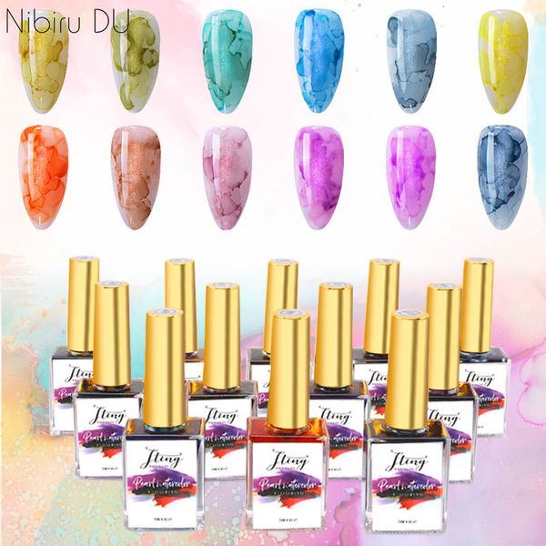 Nagellack, Gel-Nagellack, Aquarell-Blühender Nagellack, 12 Farben, Tinte, Perlglanz, schnell trocknend, Nagelkunst für Nagelzubehör für Profis 230729