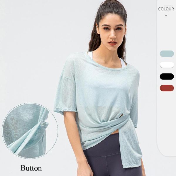 Camicie attive LAICLOANG Camicia da yoga da donna Manica corta Cover Up Sport Fitness Top Rayon Drop Shoulder T-shirt da allenamento trasparente con spacco laterale