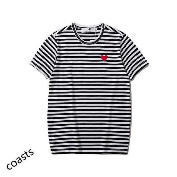 Masculino e feminino casal manga longa t-shirt designer play commes des garcons suéter bordado pulôver amor listras pretas e brancas soltas manga curta yh