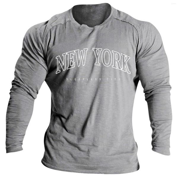 Herren T -Shirts Casual T -Shirt Runde Hals Langarm Muskel Bodybuilding männlicher Kleidung Top Buchstabe Druck weiche bequeme Tops