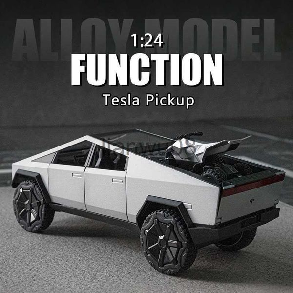 Diecast Model Cars 124 Tesla Cyberpunk Pickup Model Alloy Simulation Sound and Light Pull Back OffRoad Vehicle Boys Collection Decoration x0731