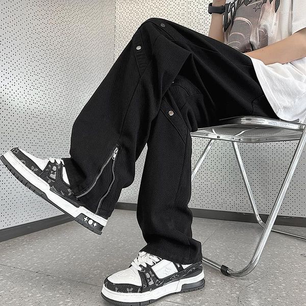 Мужские джинсы в американском стиле Vibe White Side Street Street Hip-Hop Slim Blim Black Micro Slacked Pants широко