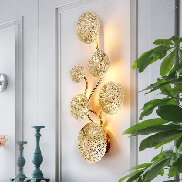 Lampada da parete Luxury Creative Copper Decor Gold Lotus Leaf Led Interior Light G4 Design moderno Spot per la casa elegante