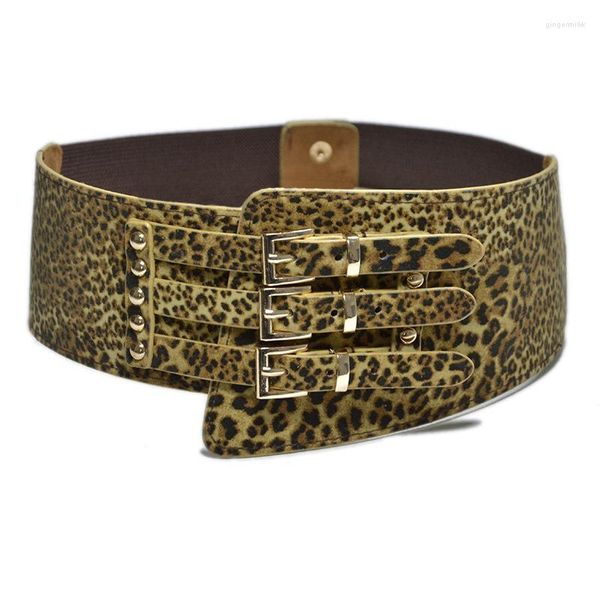 Cinture Cintura elastica in vita da donna stampata leopardata con fibbia in metallo Rivetto Abito da festa grande per