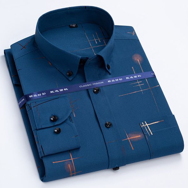 Camisa casual camisa de camisa impressão masculina moda de moda casual botão de conforto suave xadrez de camisa inteligente slim fit