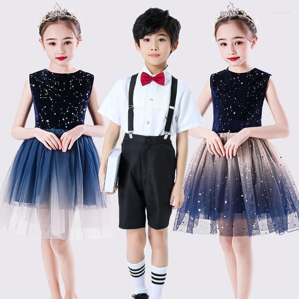 Abbigliamento da palcoscenico Gonna in filato Pengpeng per bambini Abbigliamento da esibizione per la danza del coro della scuola secondaria primaria maschile e femminile
