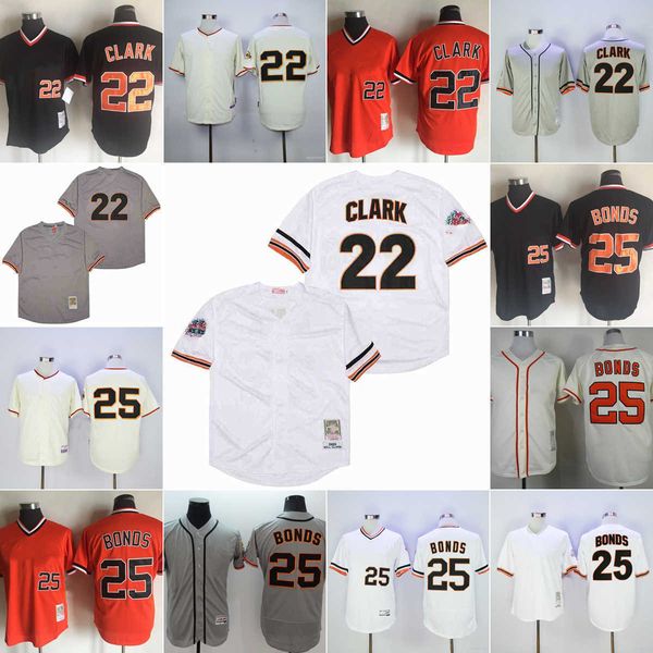 Vintage College Throwback Baseball 22 Will Clark maglie cucite 25 Barry Bonds 47 Johnny Cueto 43 Dave Dravecky 1989 Bianco Grigio Arancione Nero Pullover