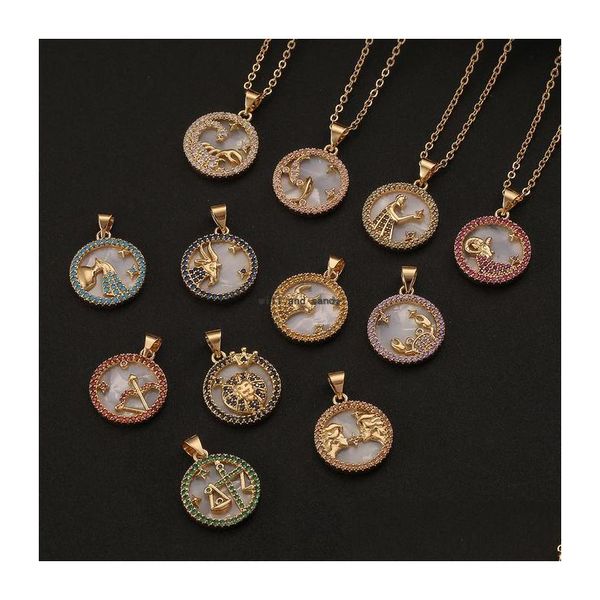 Collane con ciondolo Catena d'oro Ciondoli Leone Ariete Pesci 12 Collana segno zodiacale Fascino rame Girocollo stella Astrologia Consegna goccia Gioielli Dhwgn