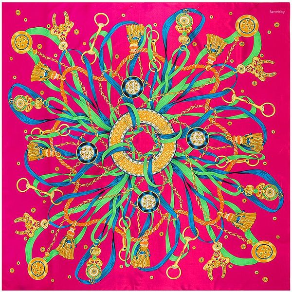 Schals Seidenschal Frauen Royal Chain Print Halstuch Melt Foulard Quadratisches weibliches Bandana Strandvertuschungen