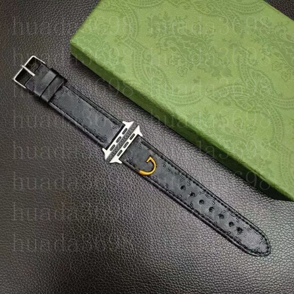 Top Fashion WatchBand Strap para Apple Watch Band 42mm 38mm 40mm 44mm 41mm 45mm 49mm iWatch 2 3 4 5 6 SE 7 8 Series G Luxury Designer Leather G06 Flower