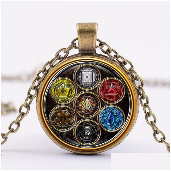 Collane con ciondolo Vintage 7 Chakra Art Symbol Collana Yoga Reiki Healing Nce Modello creativo Cupola di vetro Buddismo Accessori per gioielli Dhowu