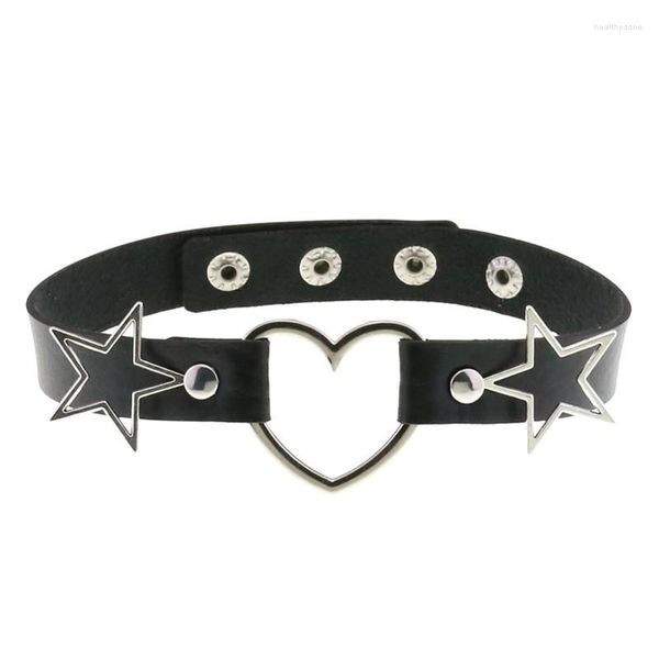 CHOKER HARAJUKU Chocker Sexy Heart Star Star кожаные заклепки черные гот панк -чокеры Готическое ожерелье для женщин хип -хоп раб