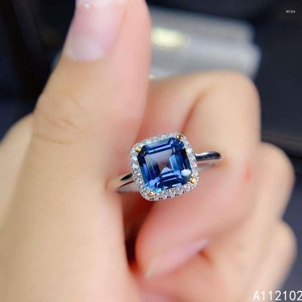 Anelli a grappolo KJJEAXCMY Gioielleria raffinata Argento sterling 925 intarsiato con topazio blu naturale Anello con pietre preziose per ragazze di lusso Test di supporto Stile cinese