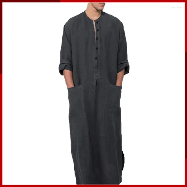 Roupas étnicas Muçulmanas Masculinas Jubba Sudeste Asiático Mangas Soltas Gola Manga Longa Islâmica Árabe Kaftan Abaya S-5XL