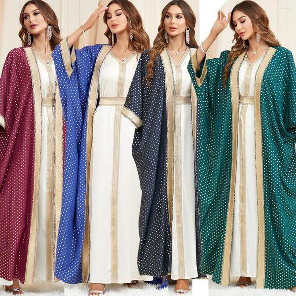 Abbigliamento etnico Primavera Estate 2023 Medio Oriente arabo musulmano moda abito di lusso dorato cardigan in due pezzi modello S