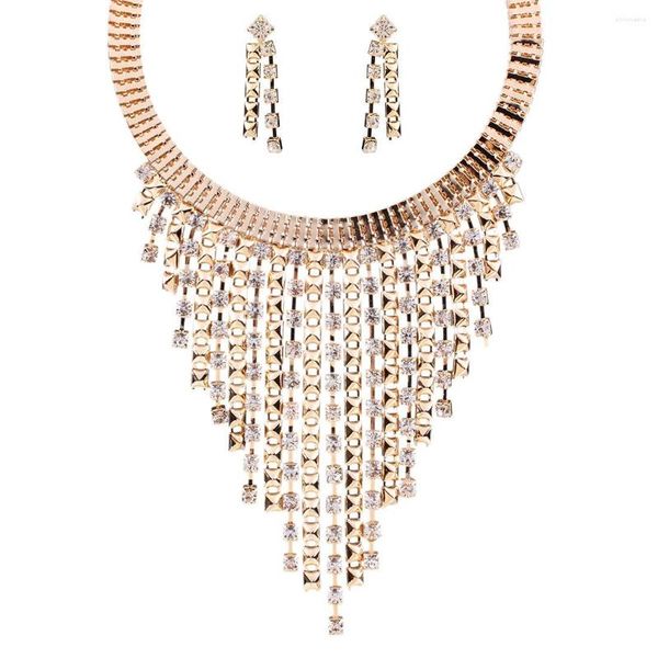 Colar Brincos Conjunto Europa E América Moda Criativa Jóias Presente Multicamadas Ornamento Borla Diamante Para Mulheres Meninas
