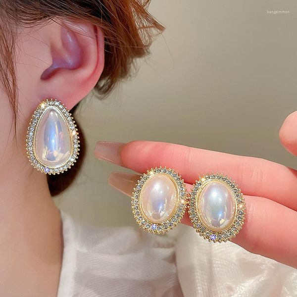 Orecchini a bottone Ajojewel Waterdrop/Perla a forma ovale Gioielli da donna con strass di alta qualità