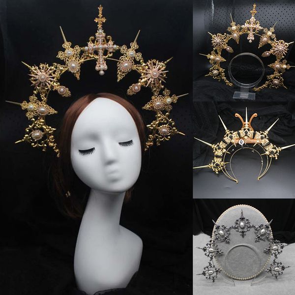 Kopfbedeckung Haarschmuck Gothic Lolita Tiara Krone Stirnband DIY Materialpaket Weihnachten Vintage Sonnengöttin Barock Halo Kopfschmuck Teile 230729